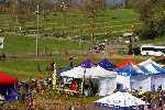 The start line is just beyond the second gate, after 2 laps the compeditors will finish to the left of the tents