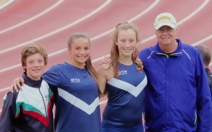 Rhys, Bethany, Kyla and Pole Vault coach Peter Rule