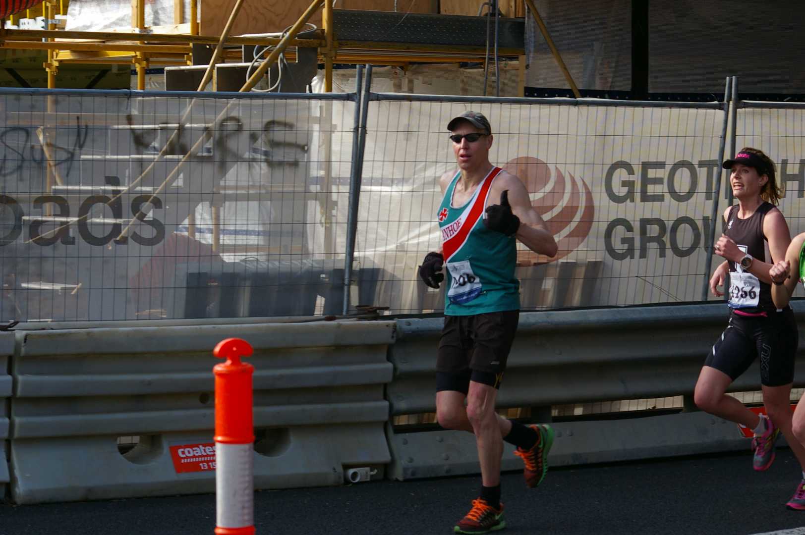 James gives a thumbs up as he negotiates the road works