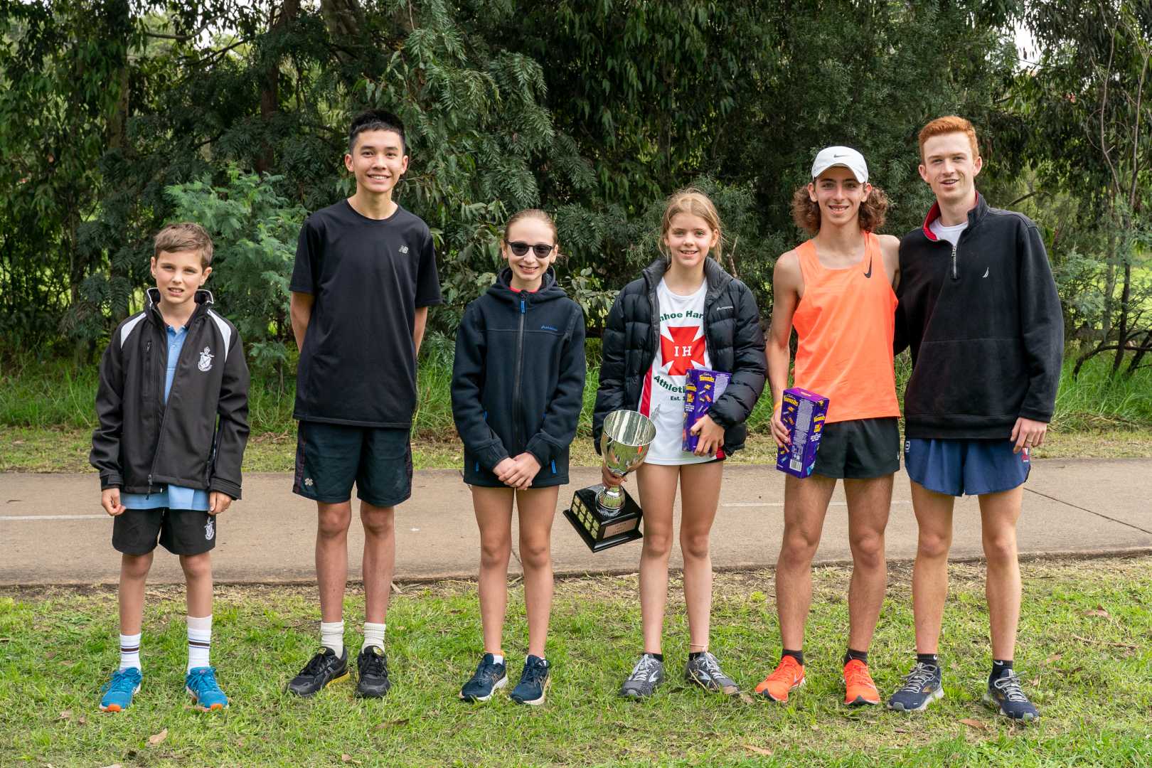 Cormac (1st); Thomas (2nd); Kate (3rd); Sami (winner of the COVID Cup series); David (2nd fastest time); and Thomas (fastest time)