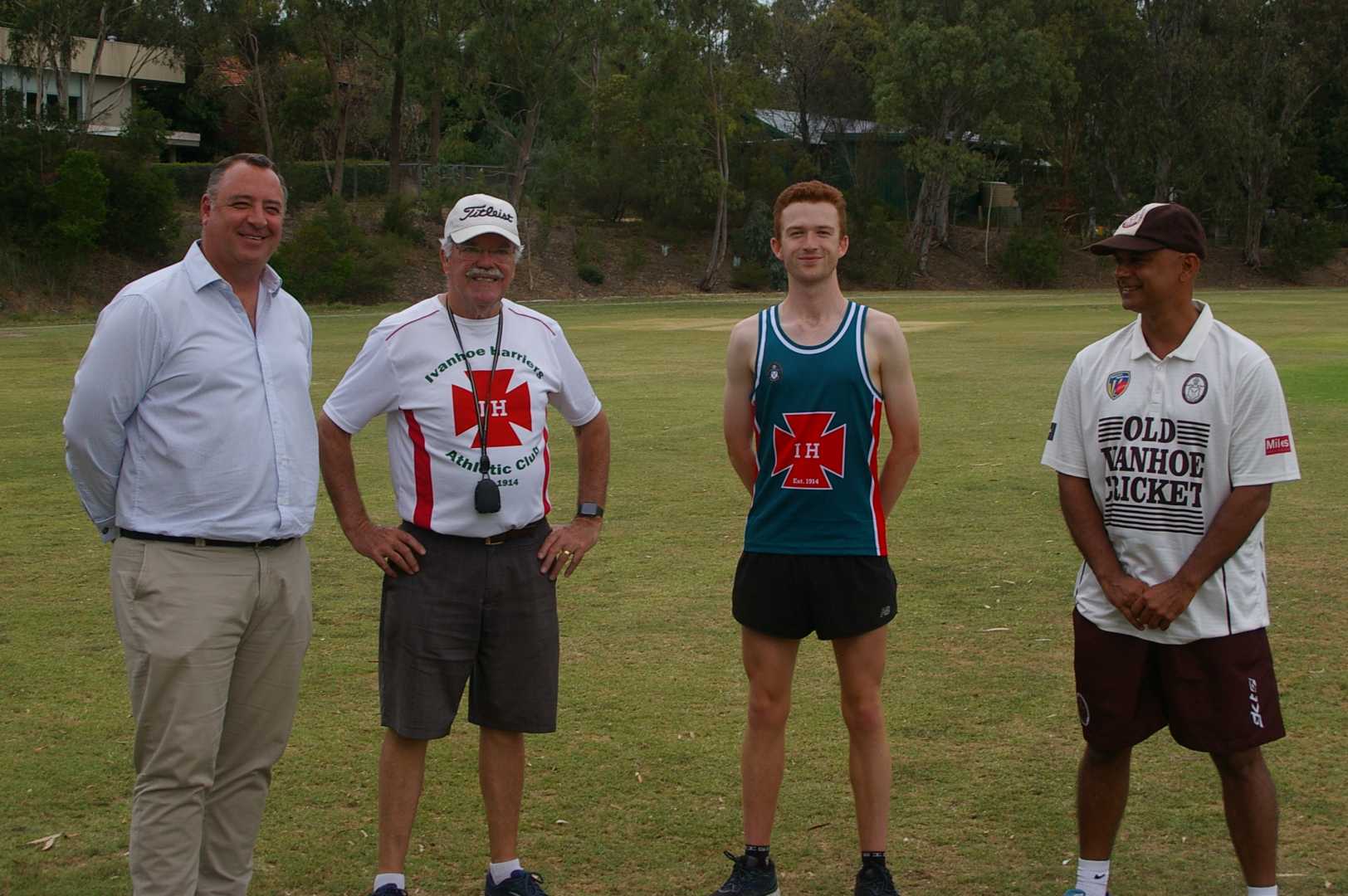 Michael (IH Committee), Jeff (President and Coach), Thomas (wearing new uniform)) and Wayne (OIGA)