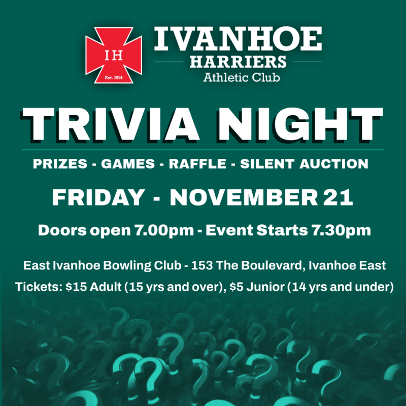 Ivanhoe Harriers 2025 Trivia Night poster